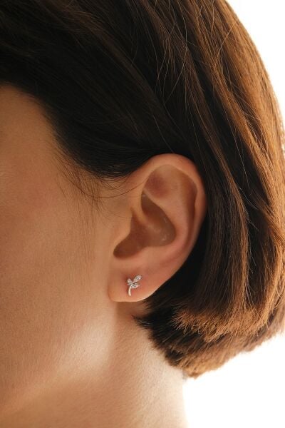 Gümüş rodyumlu zirkon taşlı yaprak küpe  SGTL12846RODAJ