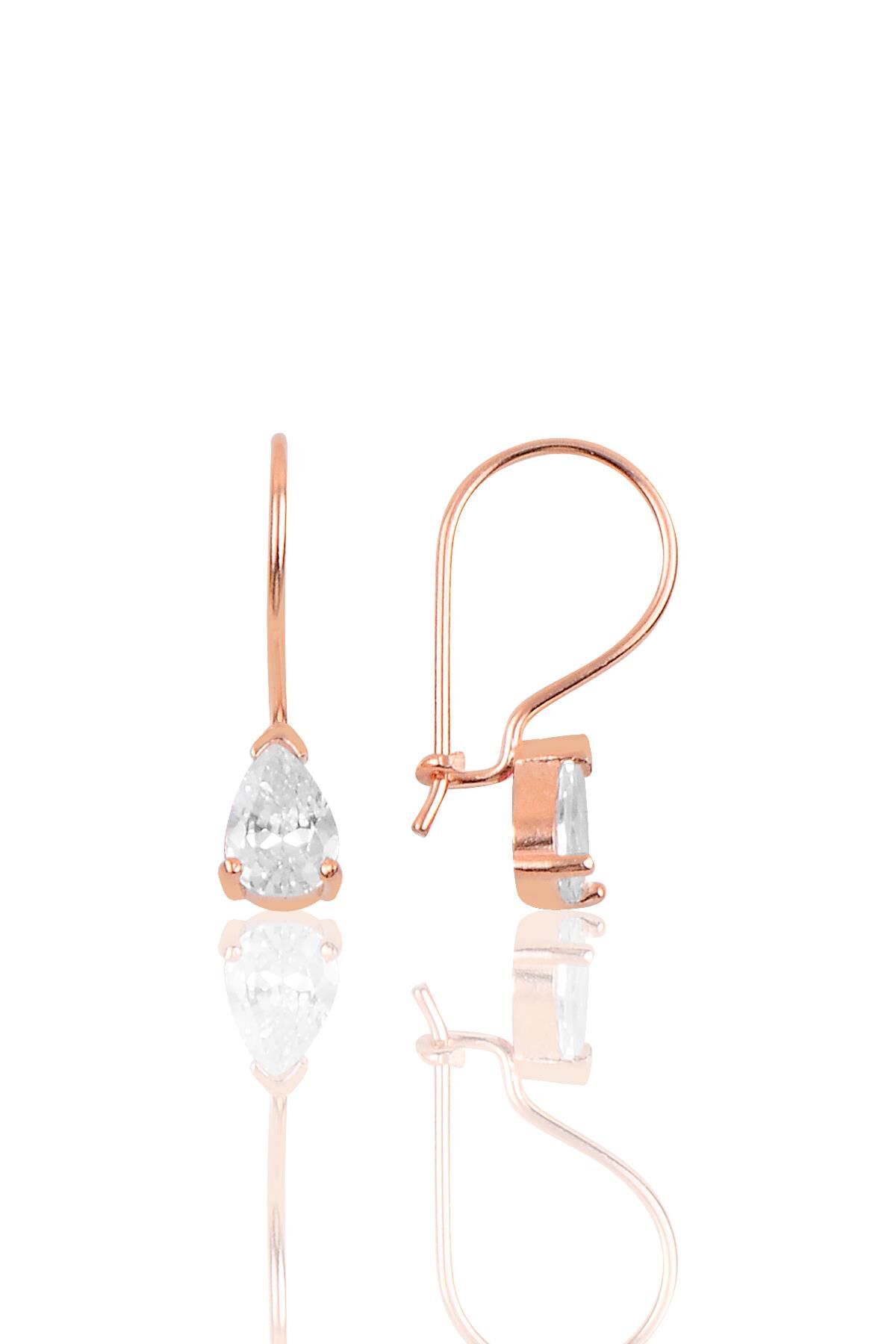 Gümüş Zirkon taşlı damla modeli çengelli küpe SGTL10118BEYAZ