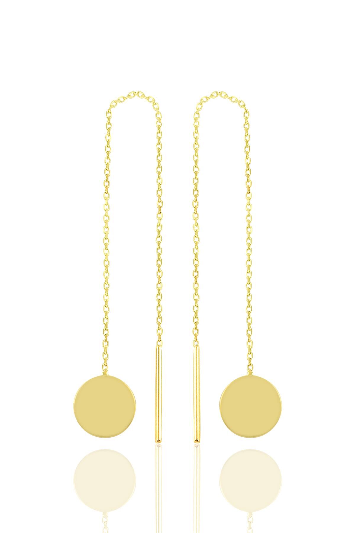 Gümüş altın yaldızlı pul gümüş zincir küpe SGTL10686GOLD