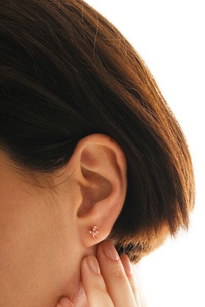 Gümüş rose zirkon taşlı yaprak küpe  SGTL12846ROSE