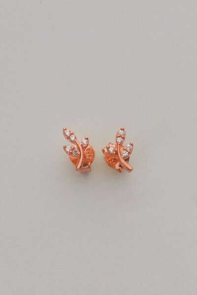 Gümüş rose zirkon taşlı yaprak küpe  SGTL12846ROSE