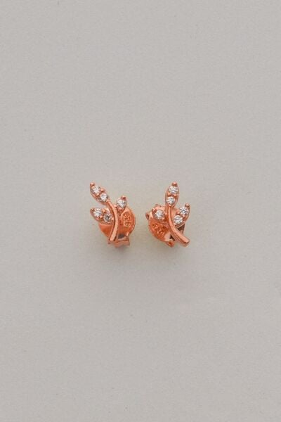 Gümüş rose zirkon taşlı yaprak küpe  SGTL12846ROSE
