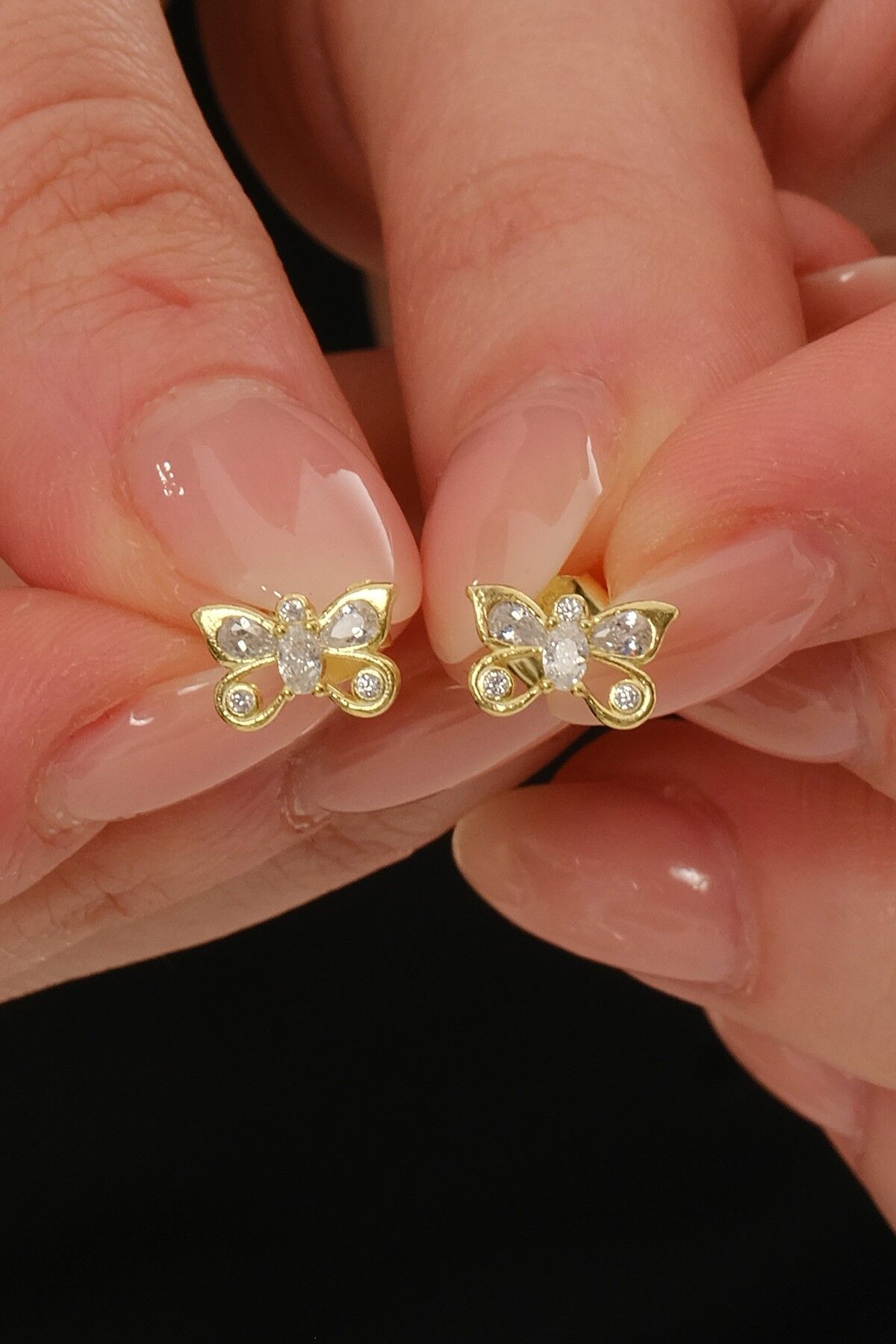 Gümüş altın yaldızlı zirkon taşlı kelebek küpe  SGTL12847GOLD