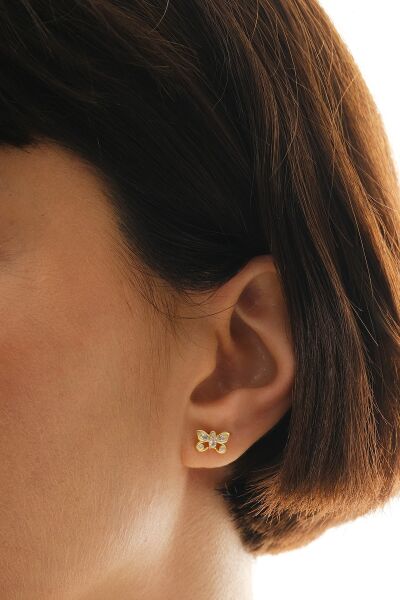 Gümüş altın yaldızlı zirkon taşlı kelebek küpe  SGTL12847GOLD