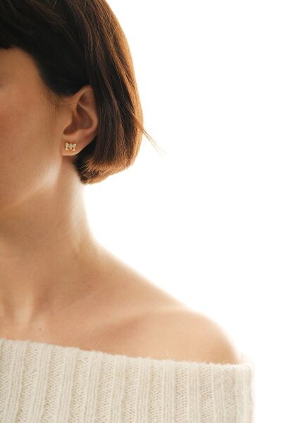 Gümüş altın yaldızlı zirkon taşlı kelebek küpe  SGTL12847GOLD