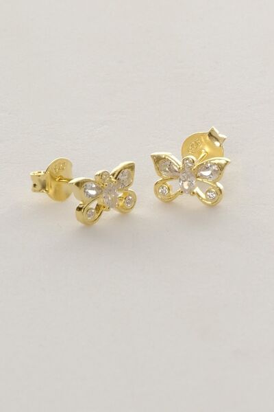 Gümüş altın yaldızlı zirkon taşlı kelebek küpe  SGTL12847GOLD