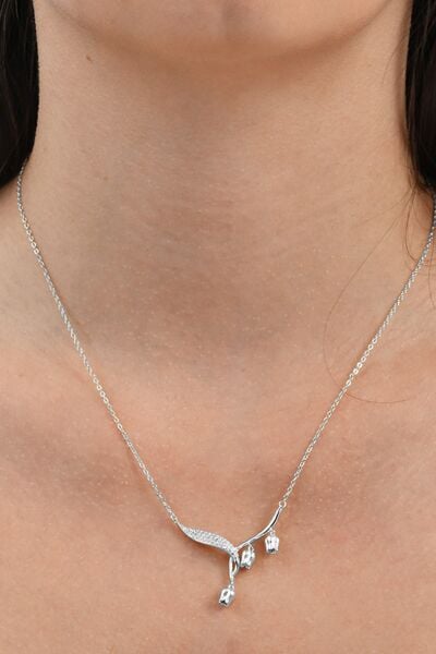 925 Ayar gümüş rodyumlu zirkon taşlı sarkan laleler tomurcuk kolye SGTL13092RODAJ