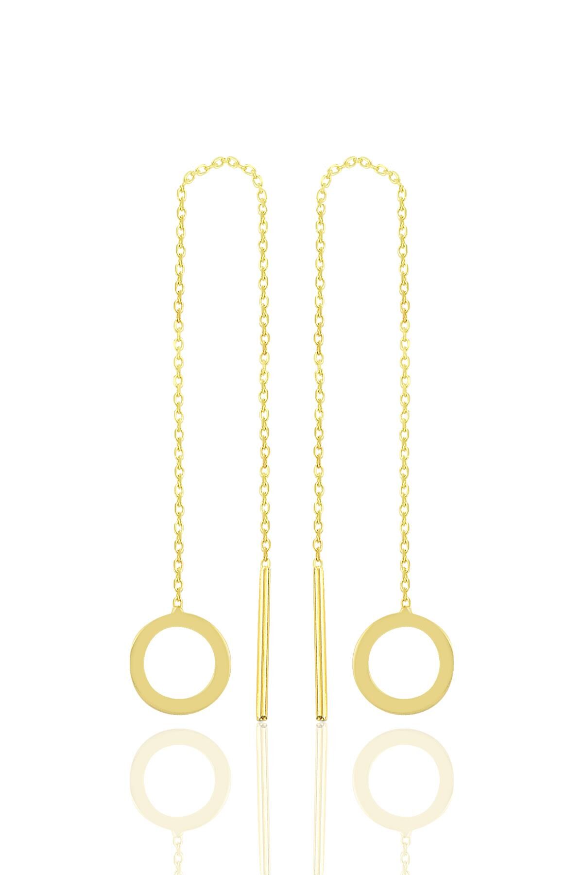 Gümüş altın yaldızlı daire modeli gümüş zincir küpe SGTL10687GOLD