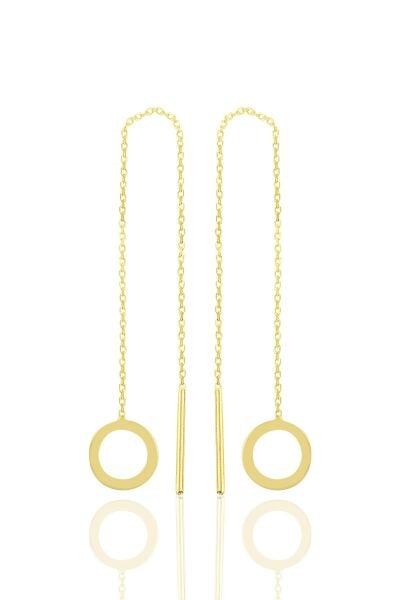 Gümüş altın yaldızlı daire modeli gümüş zincir küpe SGTL10687GOLD
