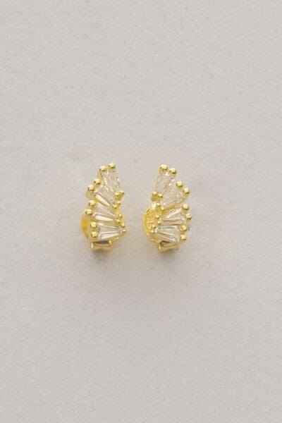 Gümüş altın yaldızlı dörtlü baget kesim zirkon taşlı küpe SGTL12848GOLD