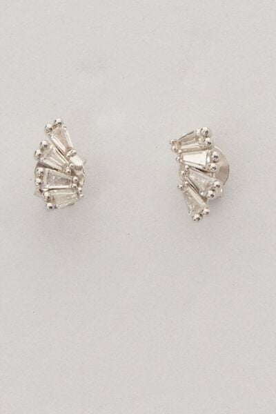 Gümüş rodyumlu dörtlü baget kesim zirkon taşlı küpe SGTL12848RODAJ