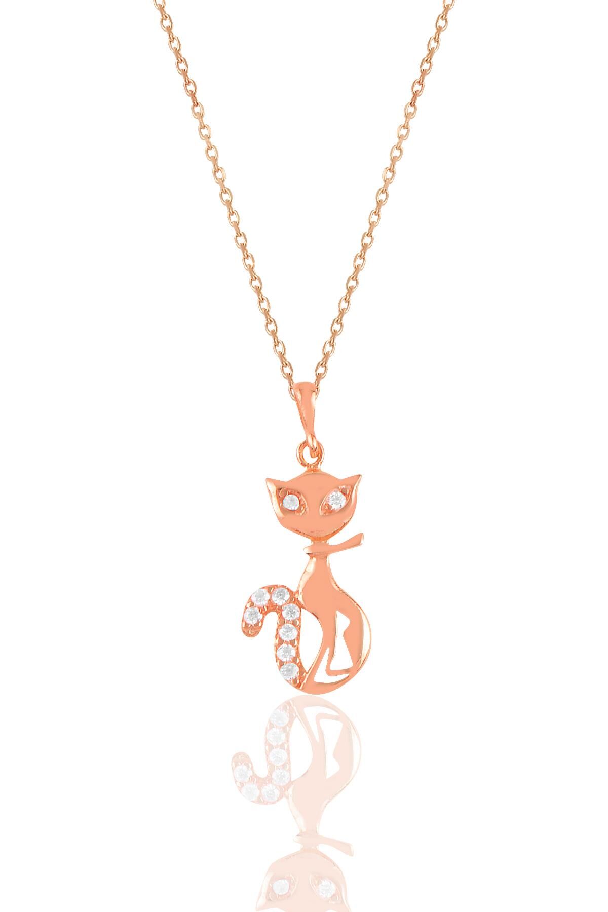 Gümüş rose zirkon taşlı kedi kolye SGTL10924ROSE