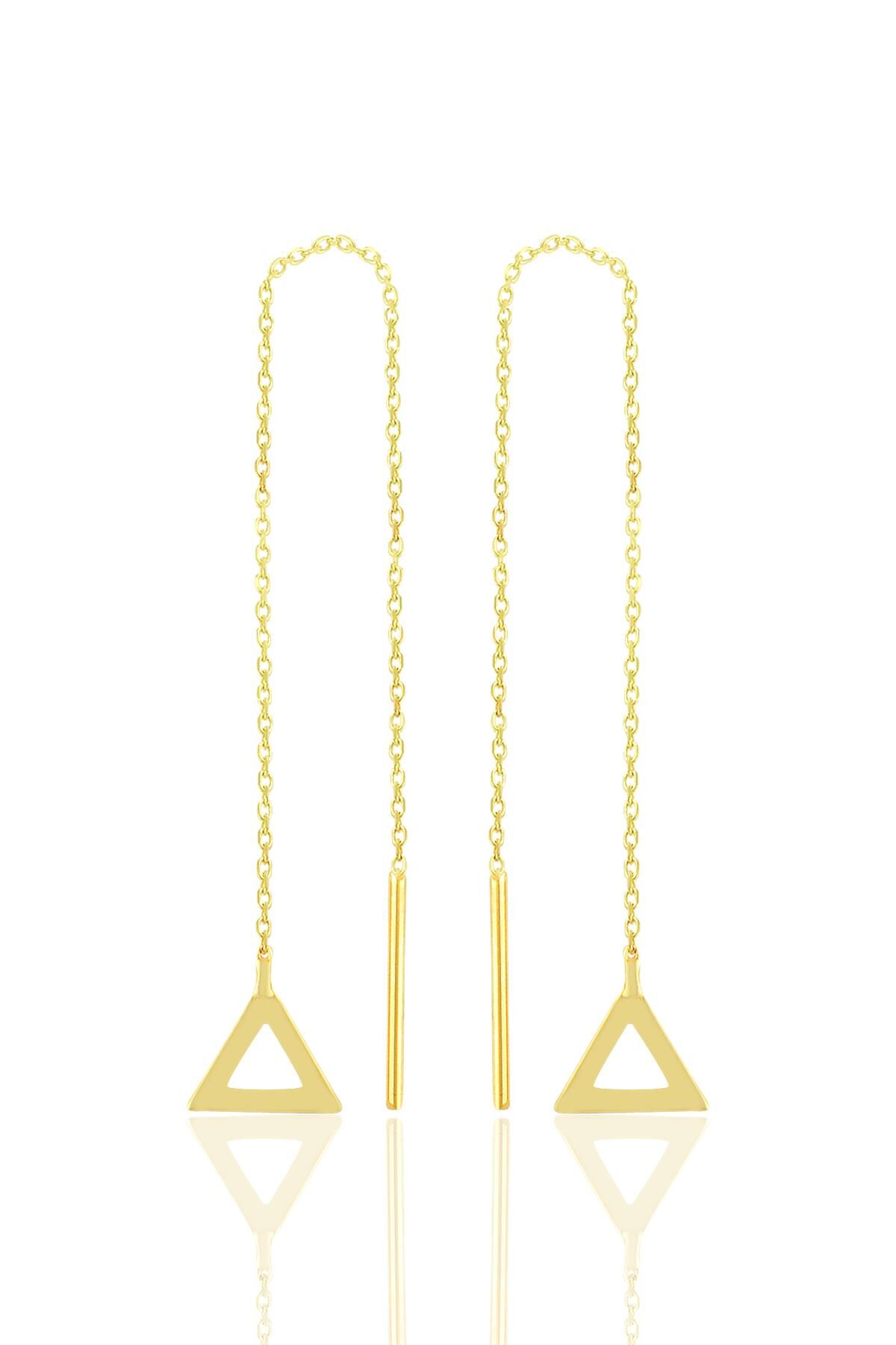 Gümüş altın yaldızlı piramit gümüş zincir küpe SGTL10688GOLD