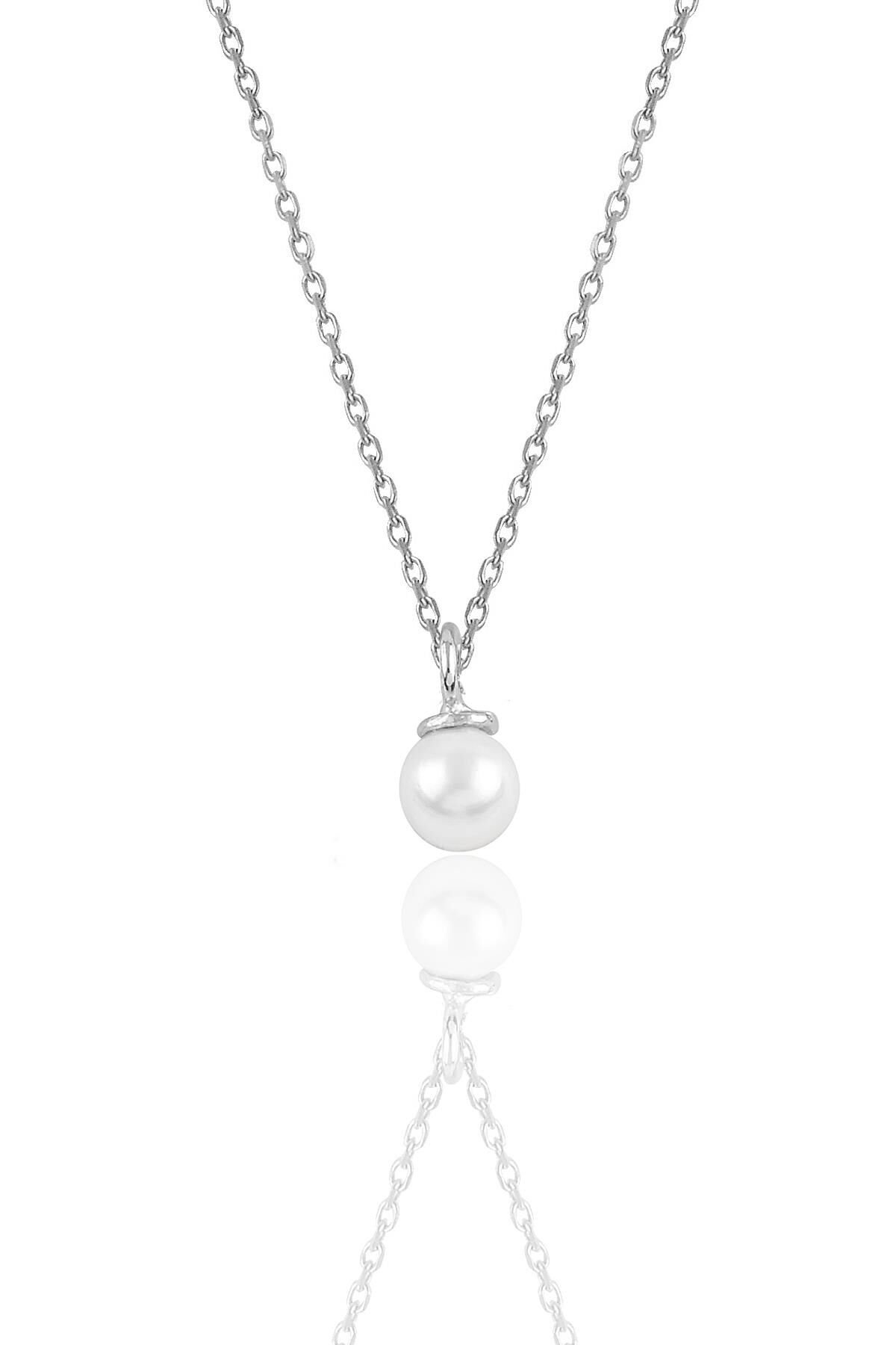 Gümüş rodyumlu zirkon taşlı inci kolye SGTL12018RODAJ