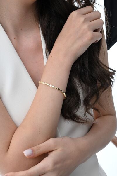 Gümüş altın yaldızlı modern görünümlü damla su yolu bileklik SGTL12849GOLD