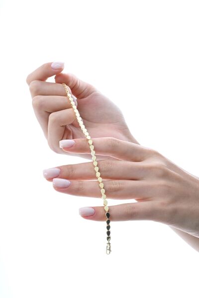 Gümüş altın yaldızlı modern görünümlü damla su yolu bileklik SGTL12849GOLD