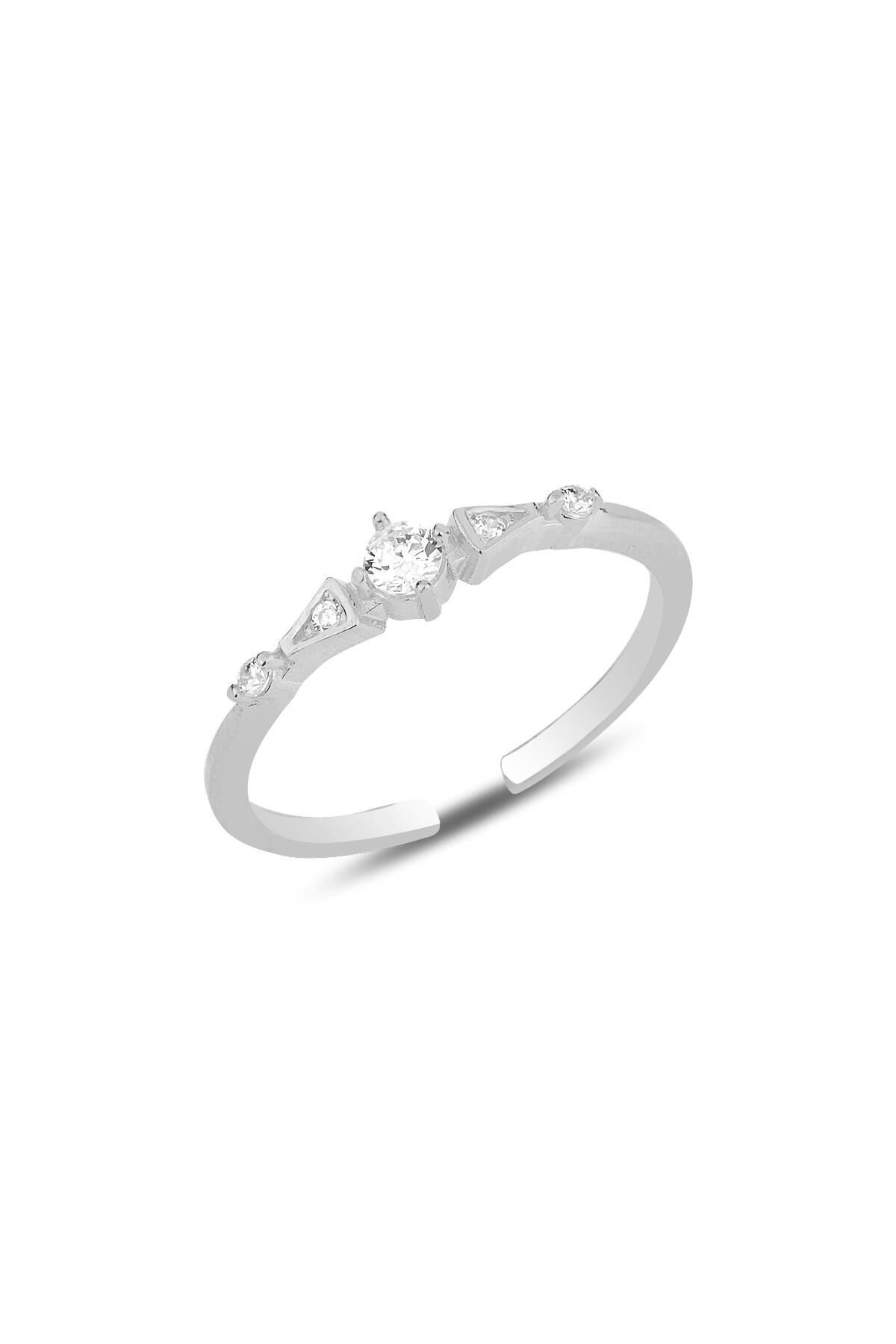 Gümüş rodyumlu zirkon taşlı alttan ayarlamalı yüzük SGTL12150RODAJ