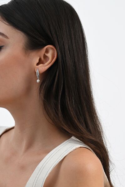 Gümüş rodyumlu zirkon taşlı sallantılı inci küpe SGTL13021RODAJ