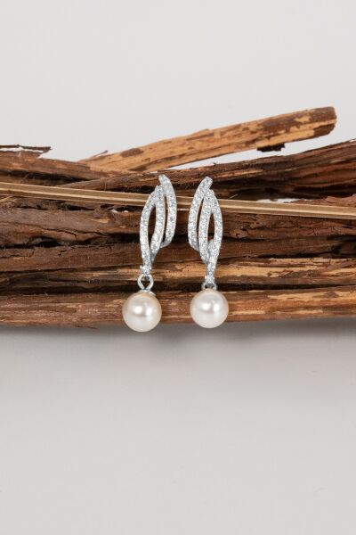 Gümüş rodyumlu zirkon taşlı sallantılı inci küpe SGTL13021RODAJ