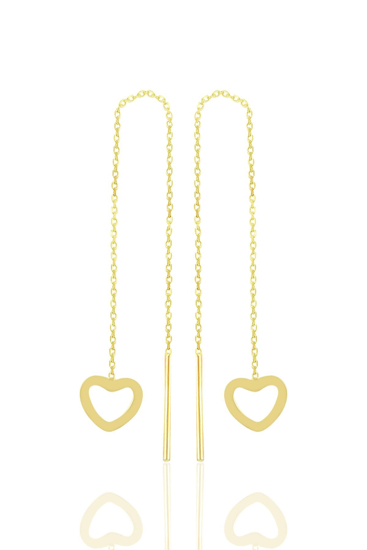 Gümüş altın yaldızlı kalp gümüş zincir küpe SGTL10689GOLD