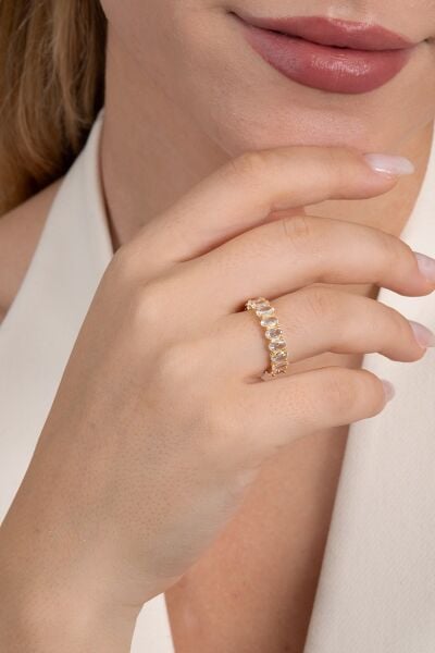 Gümüş altın yaldızlı oval baget kesim zirkon taşlı tamtur yüzük SGTL12218GOLD