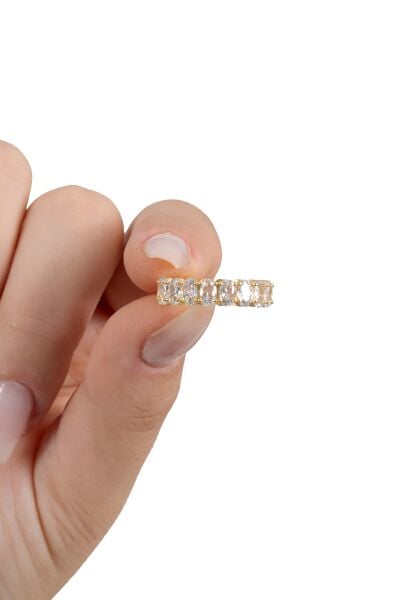 Gümüş altın yaldızlı oval baget kesim zirkon taşlı tamtur yüzük SGTL12218GOLD