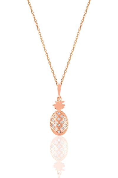 Gümüş rose 17 mm zirkon taşlı ananas kolye  SGTL10927ROSE