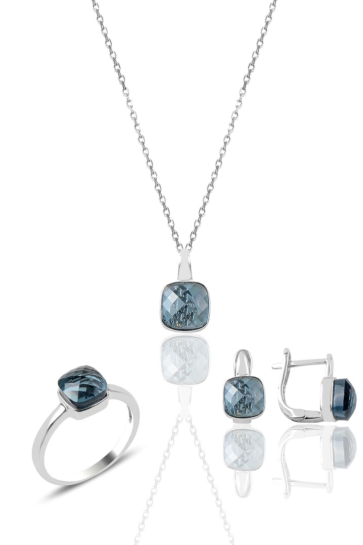 Gümüş kedi gözü taşlı üçlü set SGTL9588