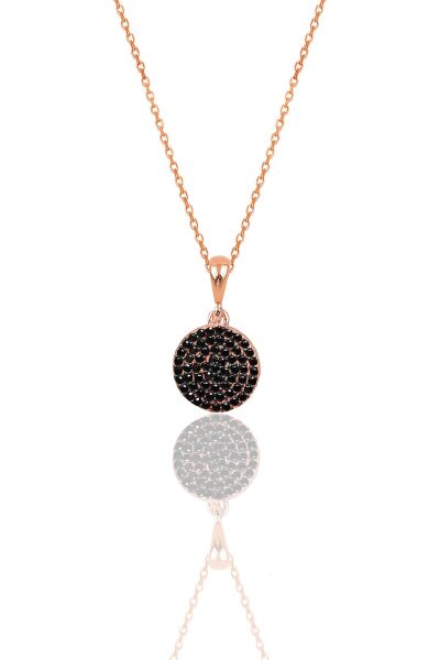 Gümüş rose onix taşlı yuvarlak kolye ve küpe ikili set SGTL12095SIYAH