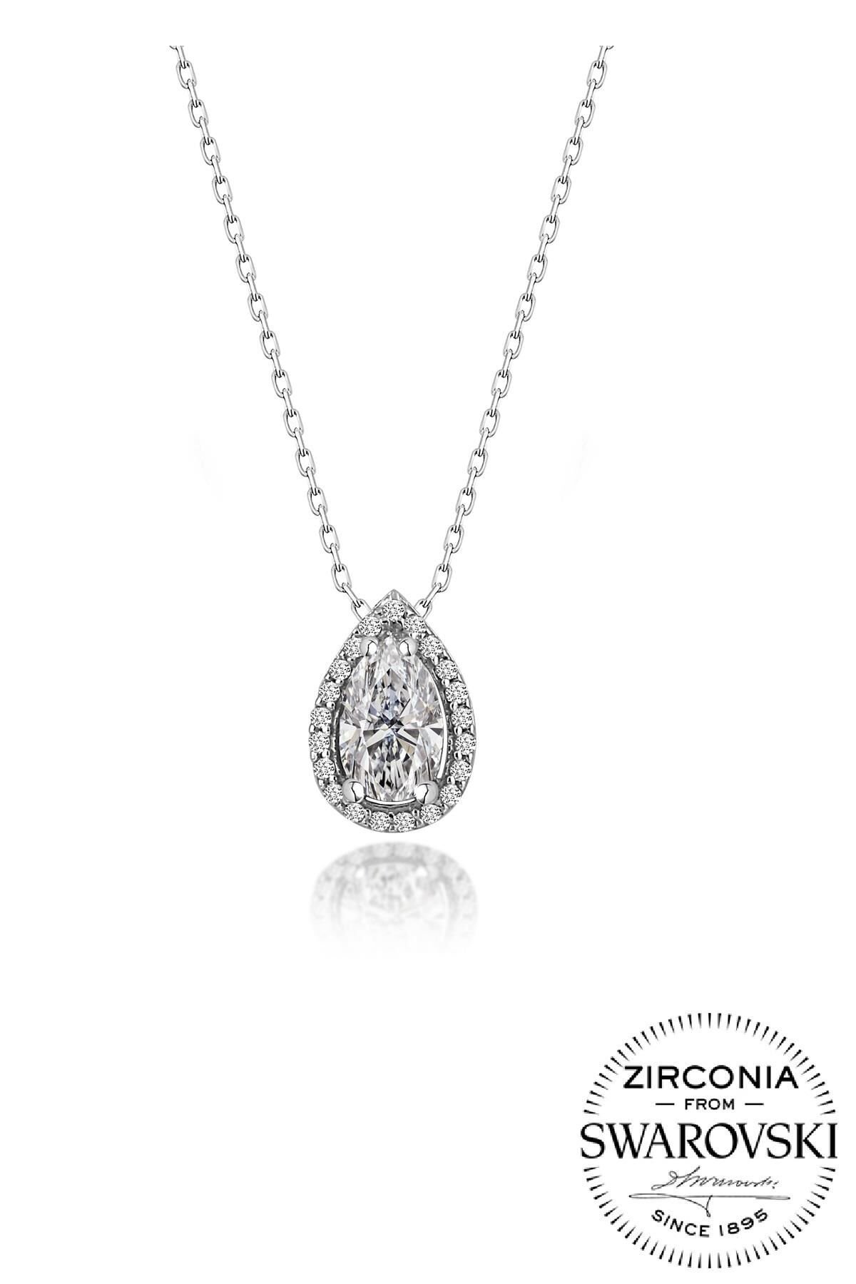 Gümüş Swarovski taşlı pırlanta modeli damla kolye SGTL20517KOLYE