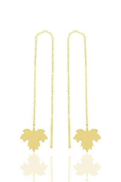 Gümüş altın yaldızlı çınar yaprağı gümüş zincir küpe SGTL10690GOLD