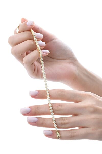 Gümüş altın yaldızlı zirkon taşlı modern görünümlü kayan yıldızlar bileklik SGTL12851GOLD