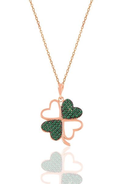 Gümüş rose yeşil taşlı yonca kolye SGTL10929YESIL