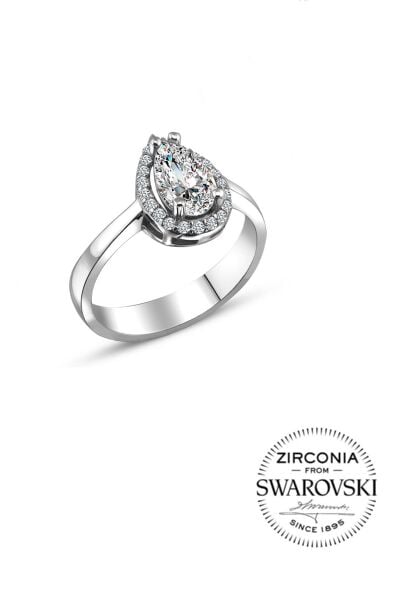 Gümüş Swarovski taşlı pırlanta modeli damla yüzük SGTL20517YZK