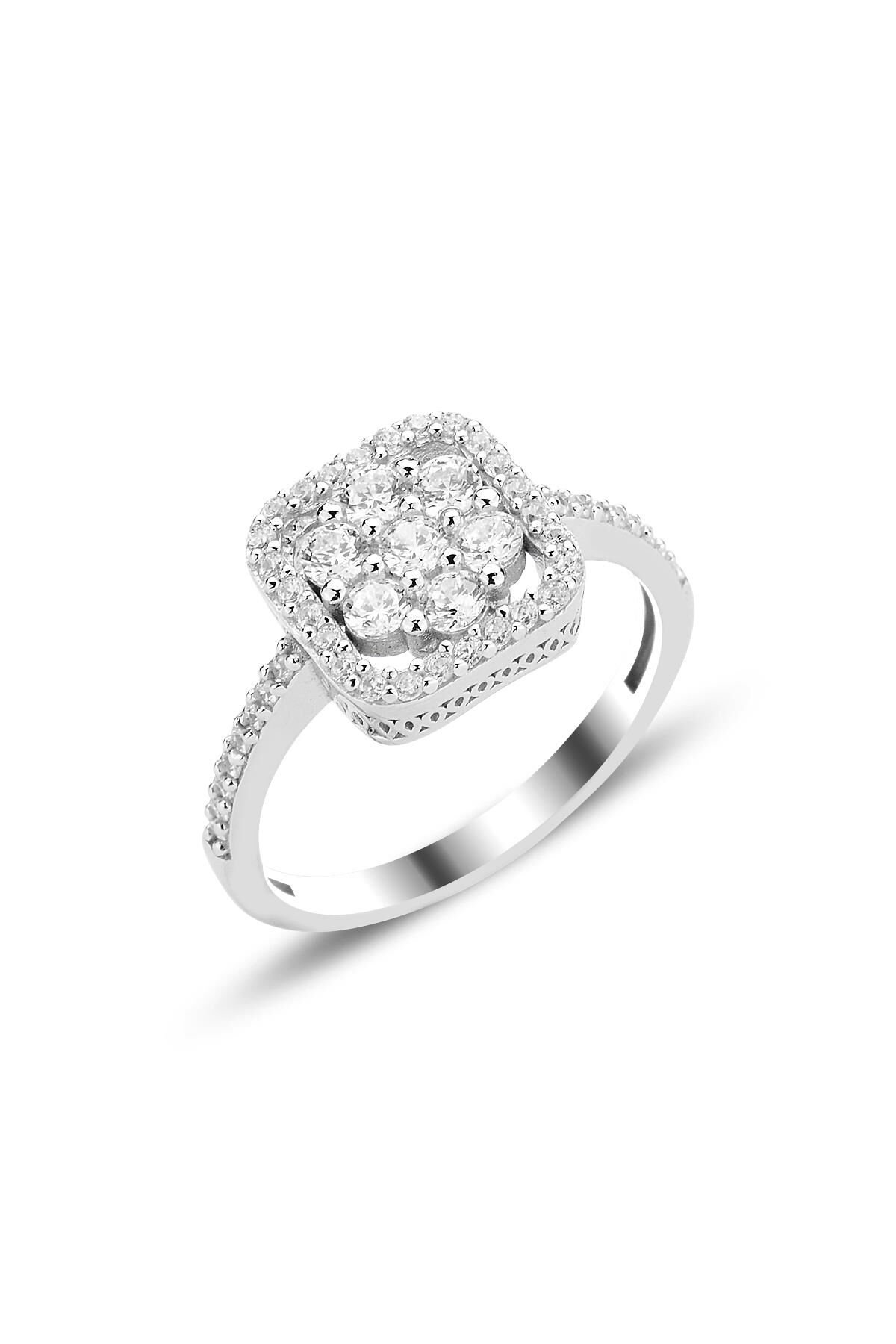 Gümüş rodyumlu zirkon taşlı pırlanta montür tasarım kare yüzük SGTL12567RODAJ