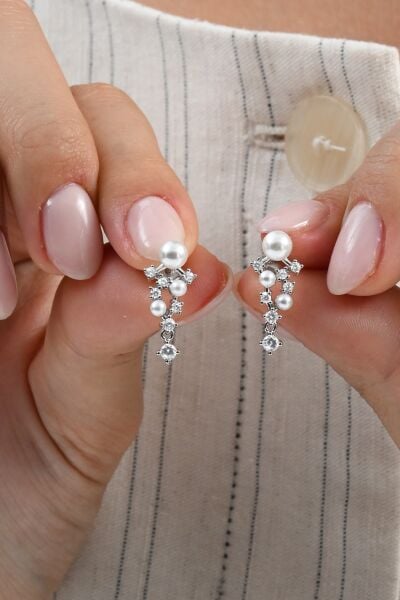 Gümüş rodyumlu zirkon taşlı incili salkım modeli küpe SGTL13026RODAJ