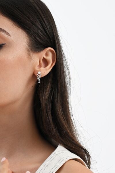 Gümüş rodyumlu zirkon taşlı incili salkım modeli küpe SGTL13026RODAJ