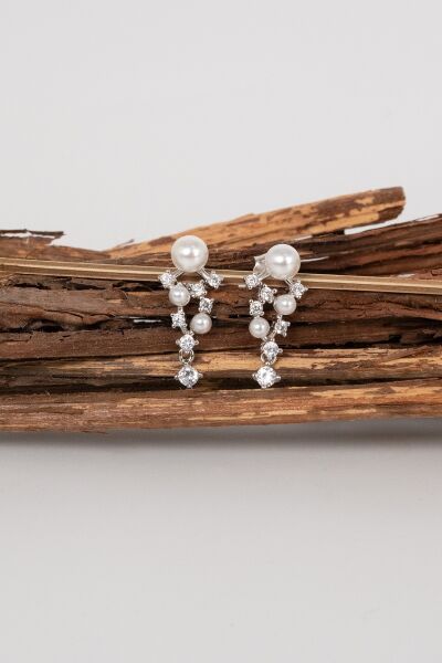 Gümüş rodyumlu zirkon taşlı incili salkım modeli küpe SGTL13026RODAJ