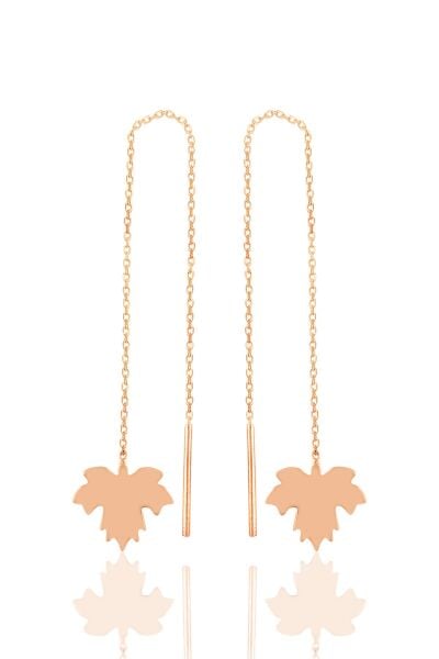 Gümüş rose çınar yaprağı  gümüş zincir küpe SGTL10690ROSE