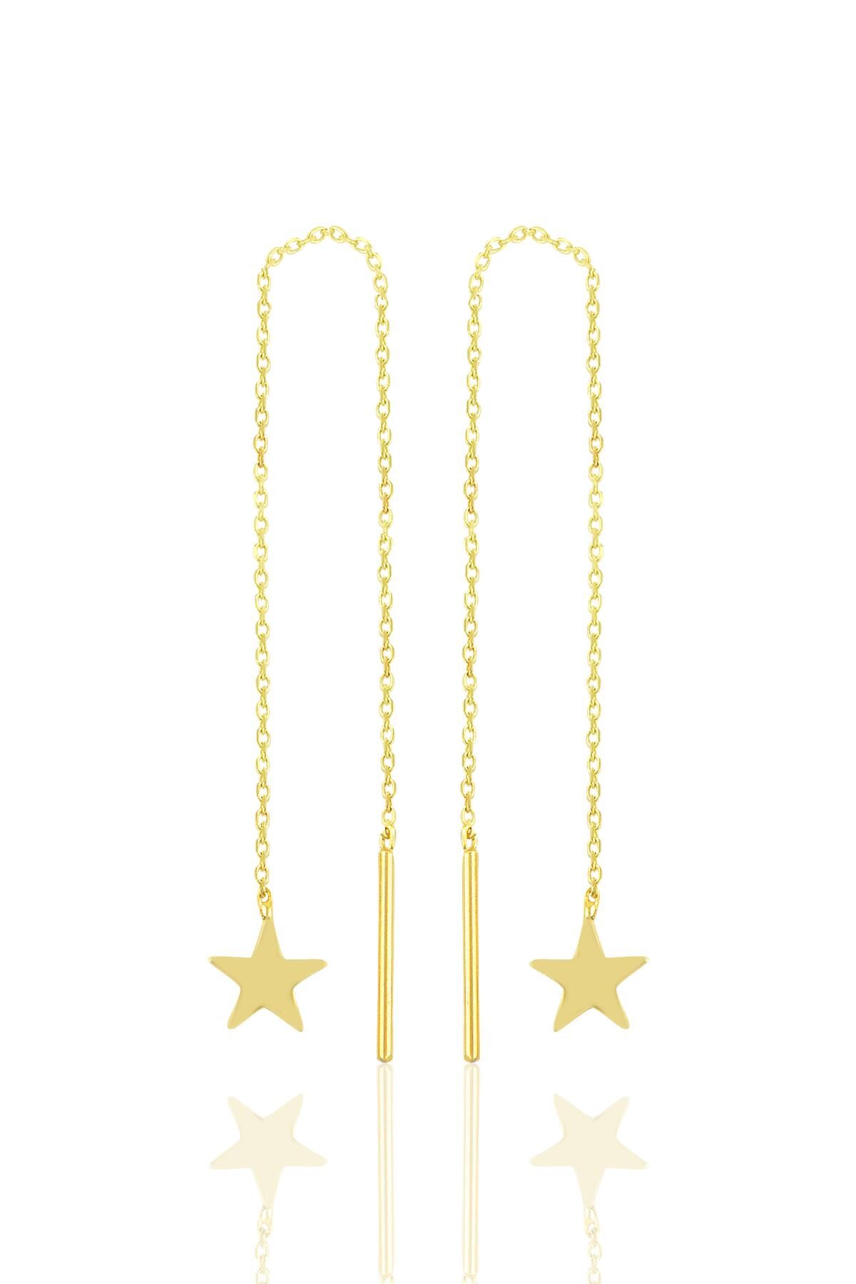 Gümüş altın yaldızlı yıldız gümüş zincir küpe SGTL10691GOLD