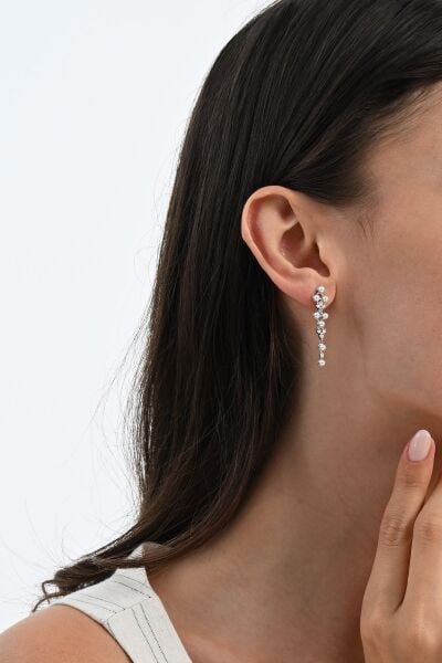 Gümüş rodyumlu zirkon taşlı inci yağmuru küpe SGTL13027RODAJ