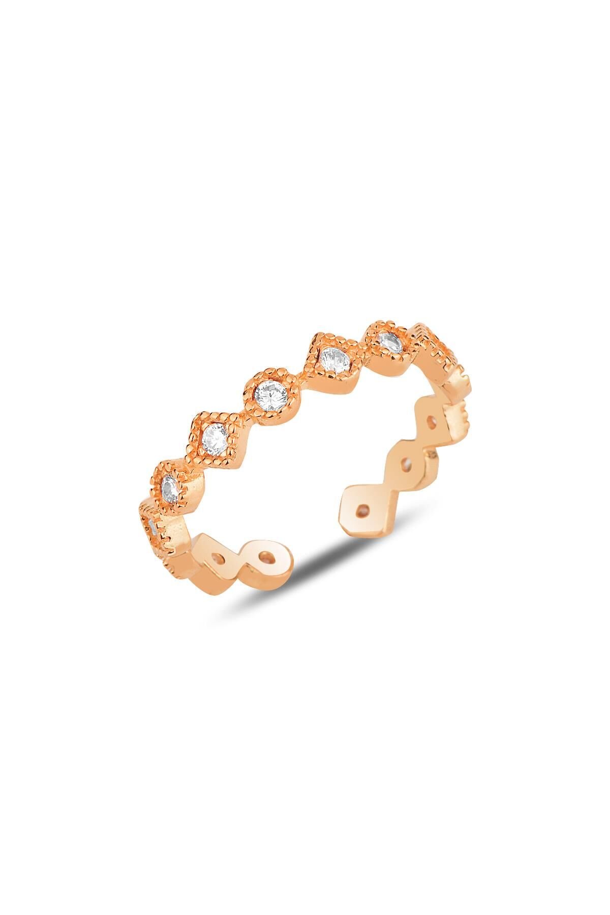 Gümüş rose zirkon taşlı ayarlamalı yüzük SGTL12176ROSE