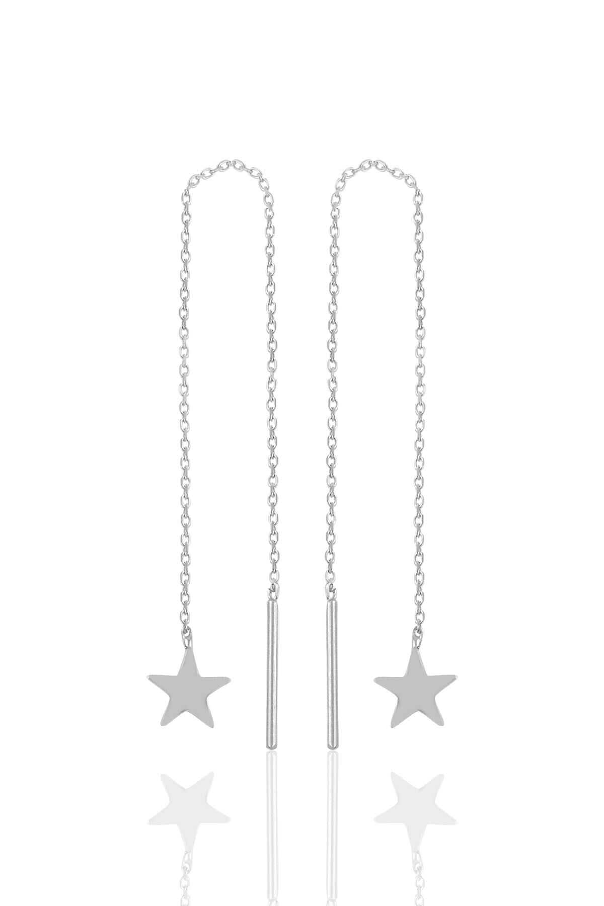 Gümüş rodyumlu yıldız gümüş zincir küpe SGTL10691RODAJ