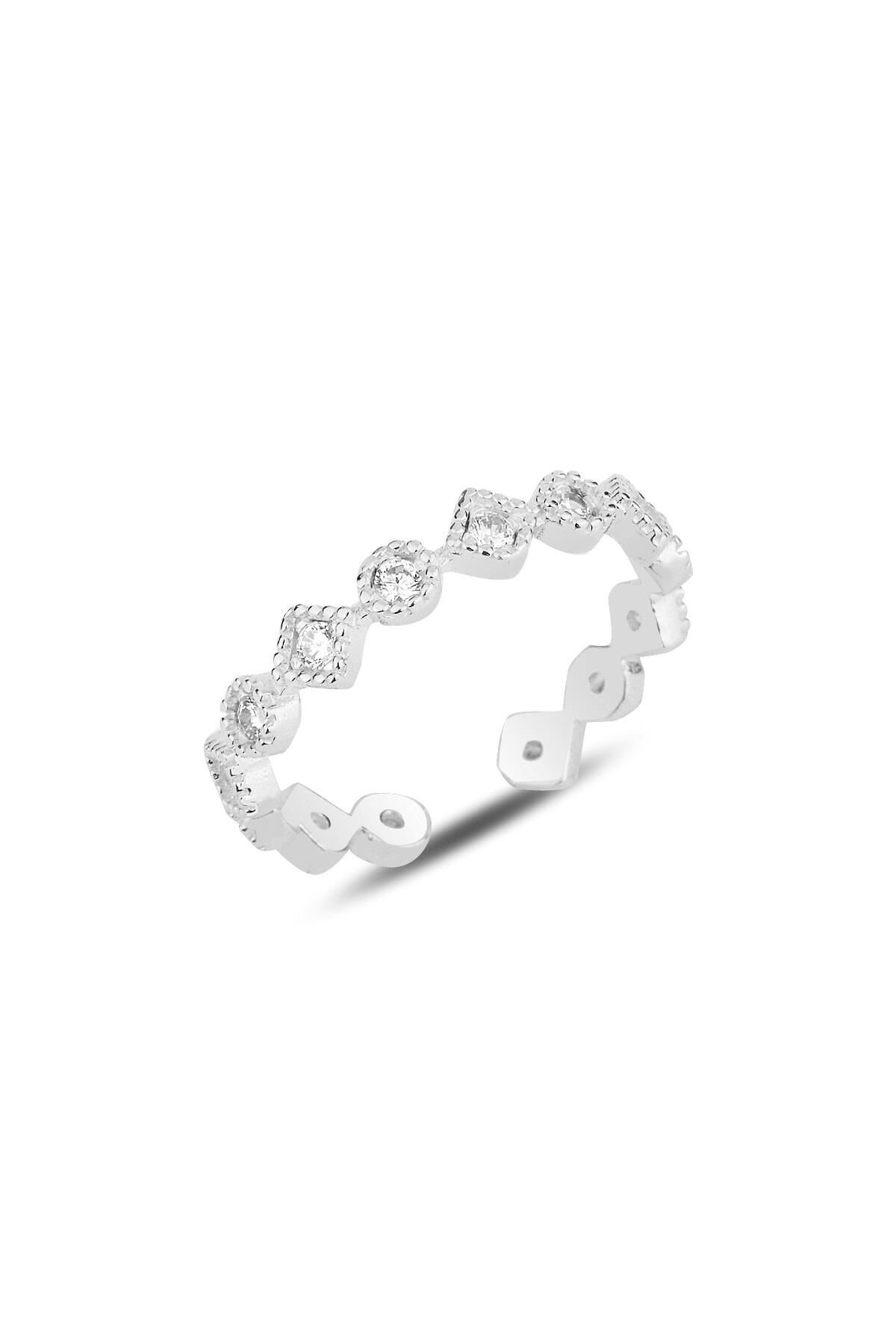 Gümüş rodyumlu zirkon taşlı ayarlamalı yüzük SGTL12176RODAJ