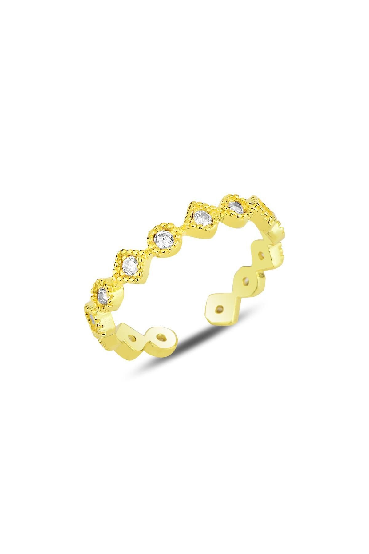 Gümüş altın yaldızlı zirkon taşlı ayarlamalı yüzük SGTL12176GOLD