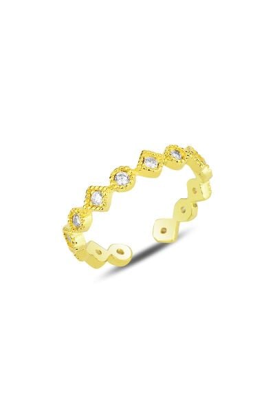 Gümüş altın yaldızlı zirkon taşlı ayarlamalı yüzük SGTL12176GOLD