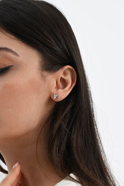 Gümüş rodyumlu inci ve zirkon taşlı çiftli kelebek gümüş küpe SGTL13029RODAJ