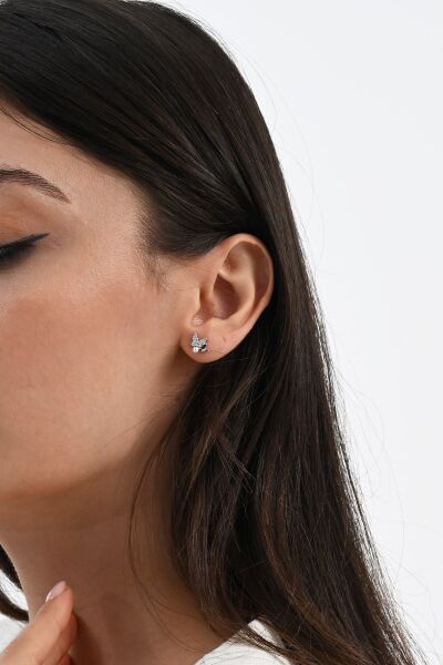 Gümüş rodyumlu inci ve zirkon taşlı çiftli kelebek gümüş küpe SGTL13029RODAJ