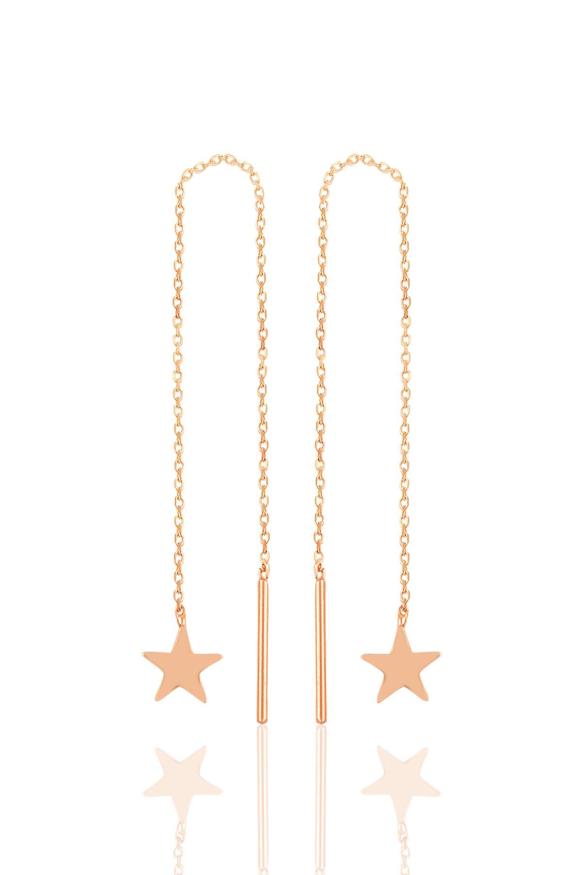 Gümüş rose yıldız  gümüş zincir küpe SGTL10691ROSE