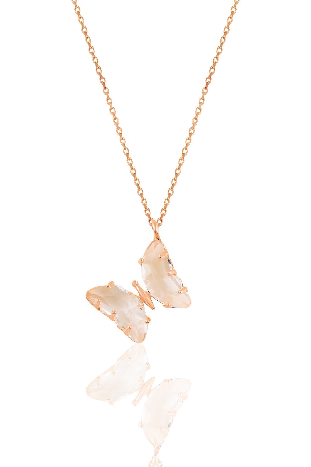 Gümüş rose zirkon taşlı tasarım kelebek kolye SGTL10932BEYAZ